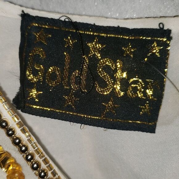 Gold Star Fringed Sequined Beaded Silk Cocktail Formal Dress - Picture 5 of 11